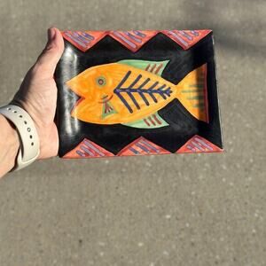 Colorful fish pottery dish length‎ 6.5” by 5”